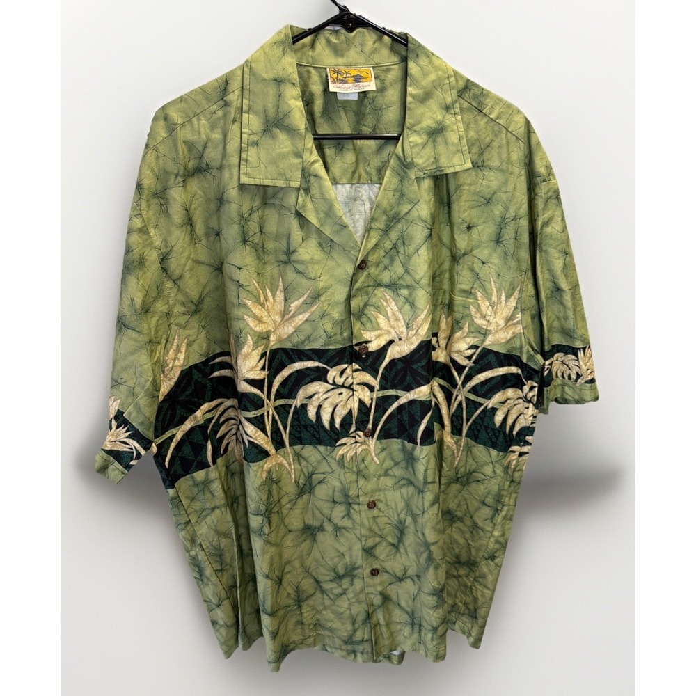 Winnie Fashion Short Sleeve Hawaiian Casual Shirt Green Tan Floral Men 2XL